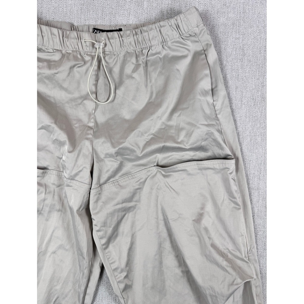 Zara Woman Shiny Satin Cargo Jogger Pants Gray/Silver Large 4-Pocket Utility - Picture 2 of 10